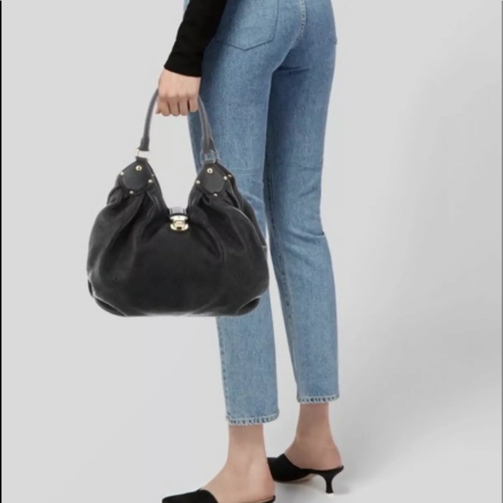 EUC Louis Vuitton Black Large Mahina Hobo